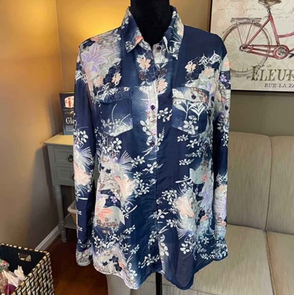 Cotton Daisy Navy Floral Long Sleeve Tunic